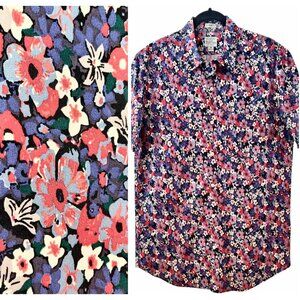 J Crew Mens Size M Spring Floral Short Sleeve Button Front Slim Fit Shirt Top